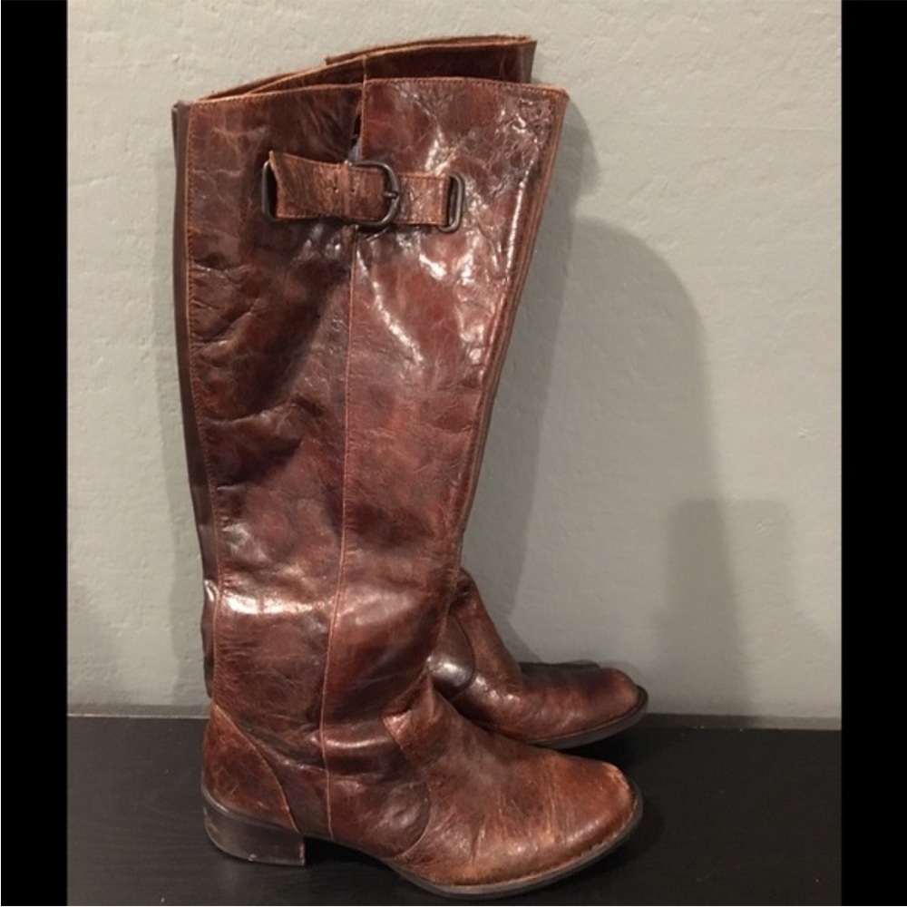 Born tall Roxie boots in crackle brown leather